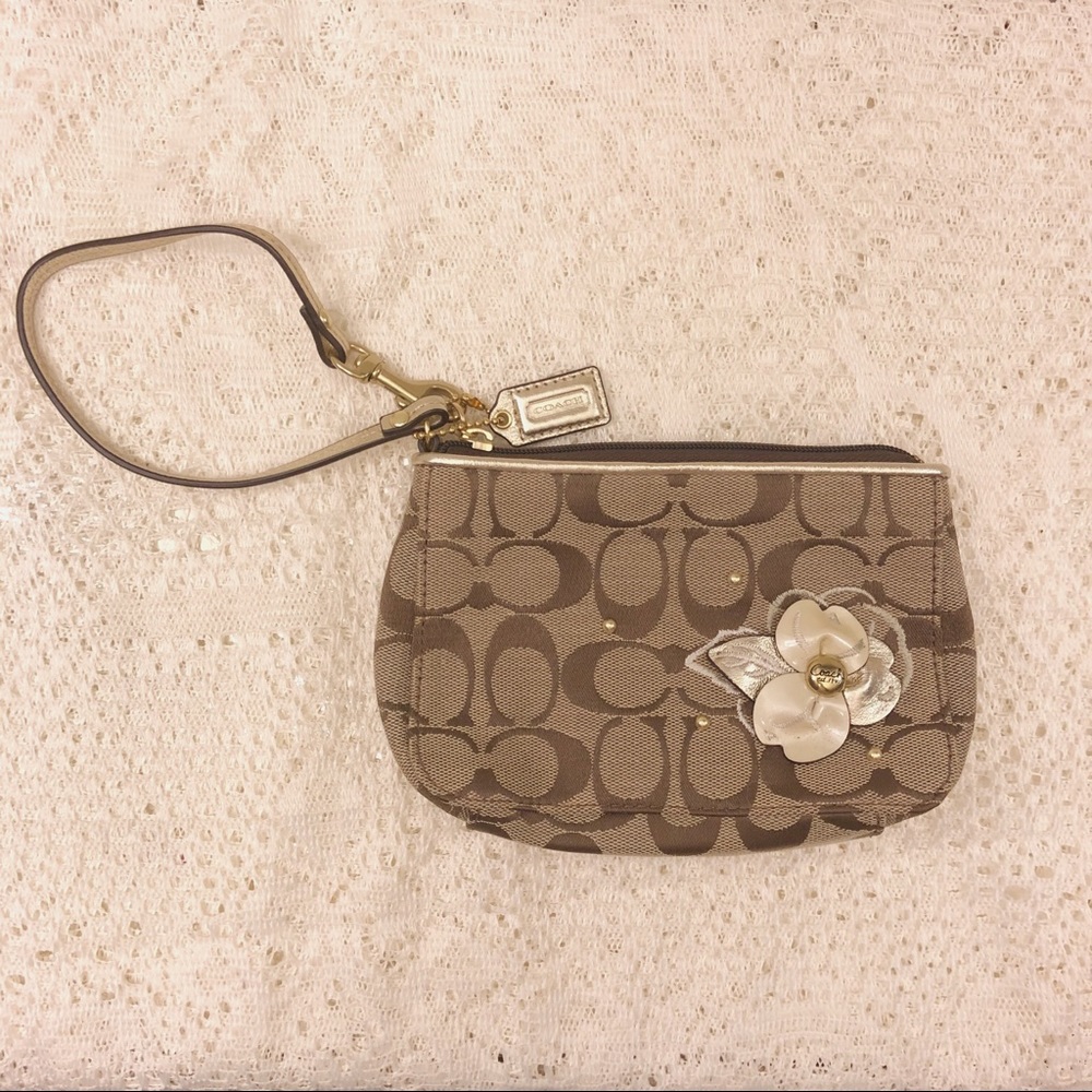 Coach Wristlet with Floral Appliqué